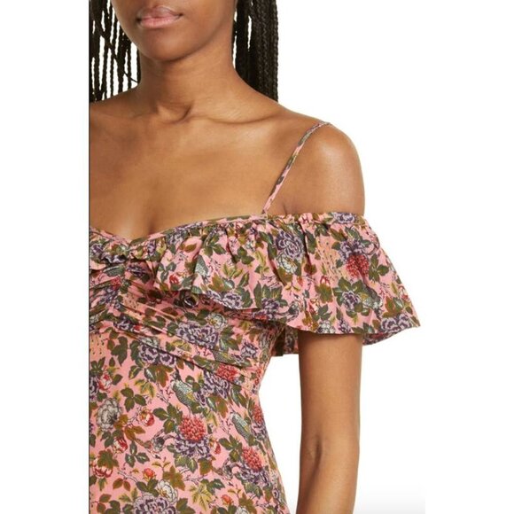 byTimo Floral Ruffle Cold Shoulder Mini Dress Dahlia Floral Womens Small - Picture 3 of 10